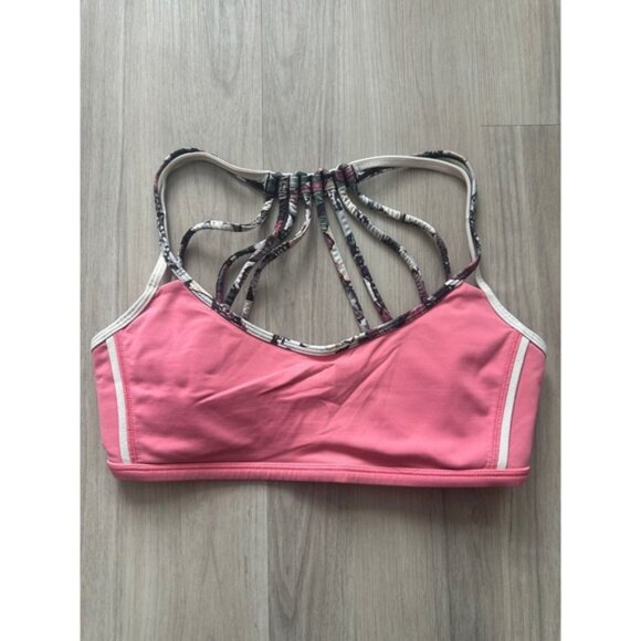 Lululemon Free To Be Serene Bra‎ Size 6 Pink Floral Strappy Back Yoga - Picture 1 of 3